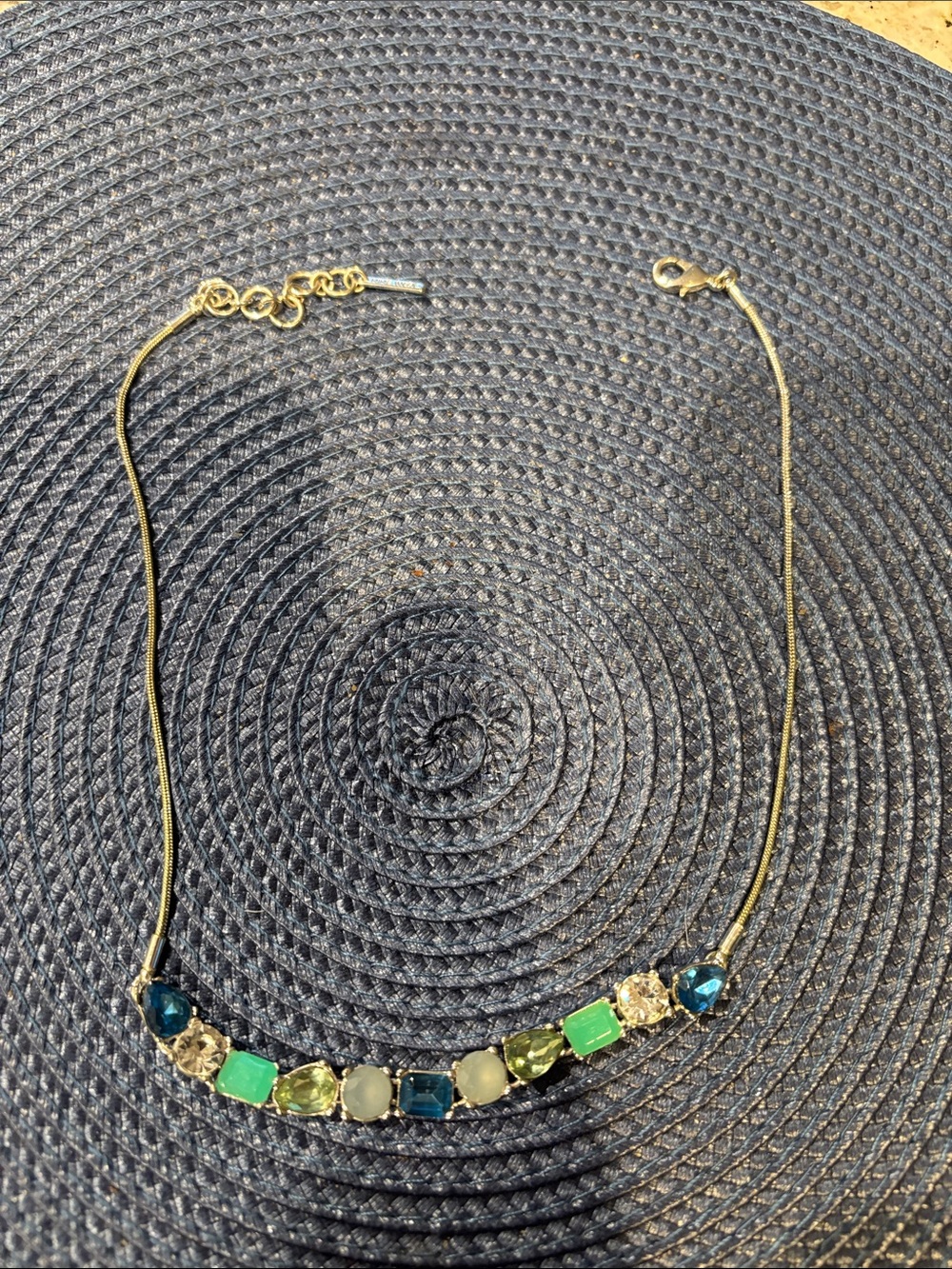 Nine West Gold-Tone Multicolor Gemstone Necklace with Blue and Green Accents